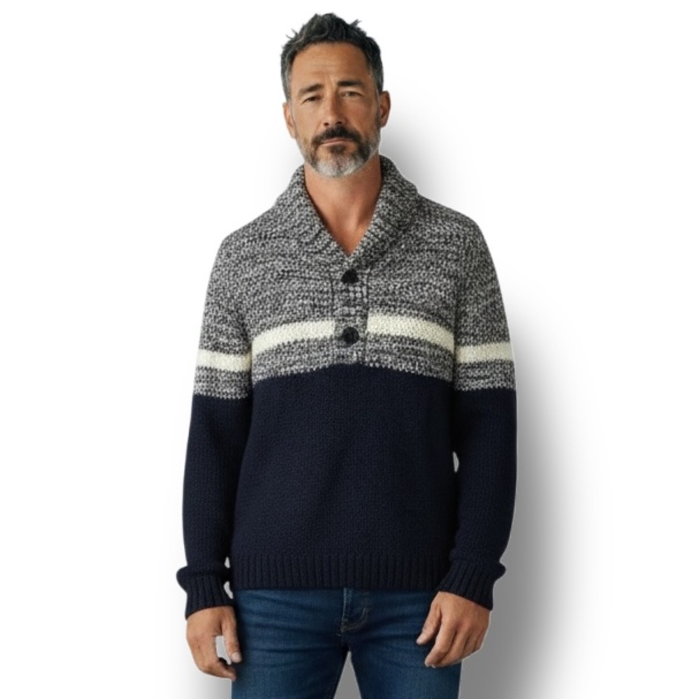 Park Slope Mens 1/4 Button Cowl Neck Pullover Sweater, Black, size XL